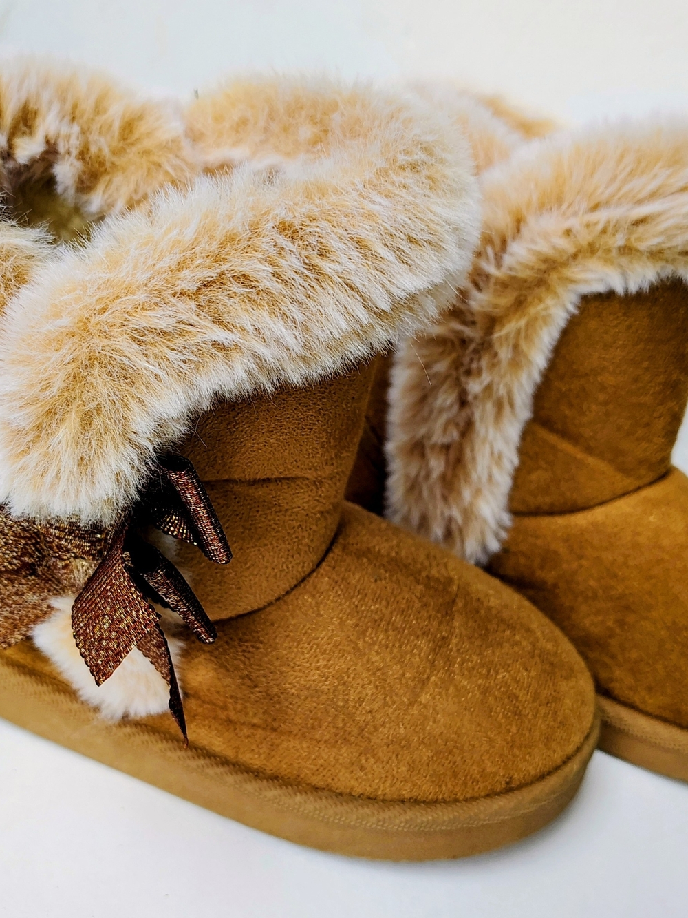 UGG Kids Chestnut Faux-Fur Trim Booties & Pink Fur Lined Booties. Sold Together.